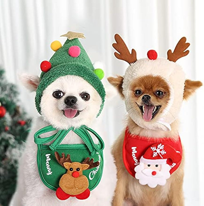 Petchain 2 Pcs-Super Cute Funny Kawaii Dog Puppy Christmas Suit Hat+ Saliva Towel Tissue Dog Christmas Costume Pet Santa Outfit