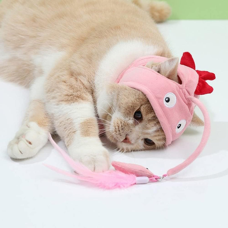 Cat Feather Toys, Head-Mounted Cat Toy Interactive Cat Hat Feather Toy with Hook Design,