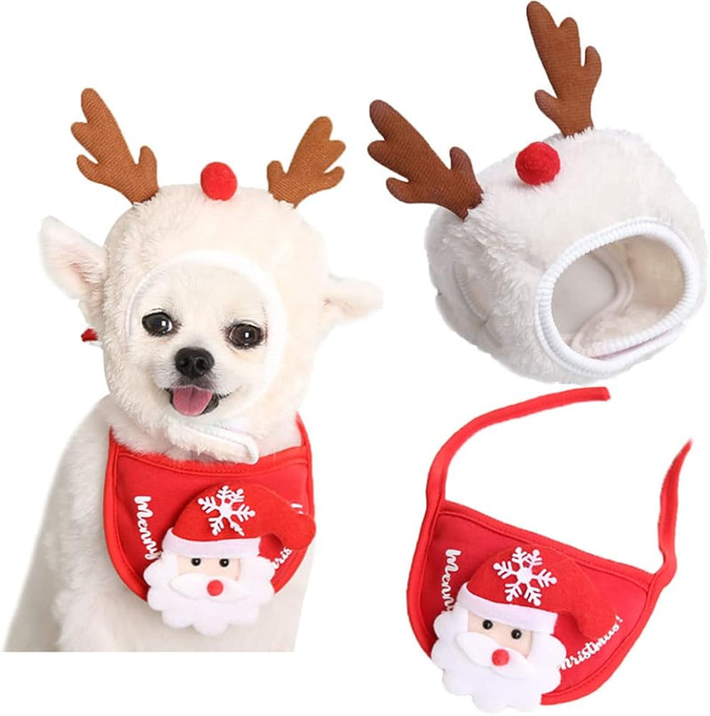 Petchain 2 Pcs-Super Cute Funny Kawaii Dog Puppy Christmas Suit Hat+ Saliva Towel Tissue Dog Christmas Costume Pet Santa Outfit