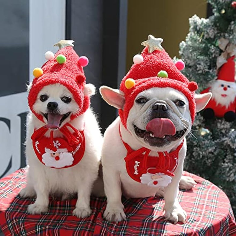 Petchain 2 Pcs-Super Cute Funny Kawaii Dog Puppy Christmas Suit Hat+ Saliva Towel Tissue Dog Christmas Costume Pet Santa Outfit