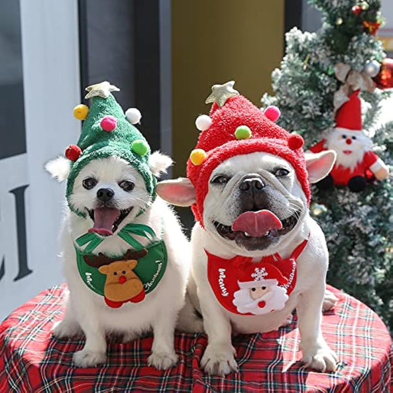 Petchain 2 Pcs-Super Cute Funny Kawaii Dog Puppy Christmas Suit Hat+ Saliva Towel Tissue Dog Christmas Costume Pet Santa Outfit