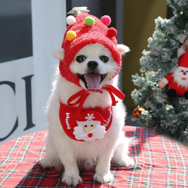 Petchain 2 Pcs-Super Cute Funny Kawaii Dog Puppy Christmas Suit Hat+ Saliva Towel Tissue Dog Christmas Costume Pet Santa Outfit