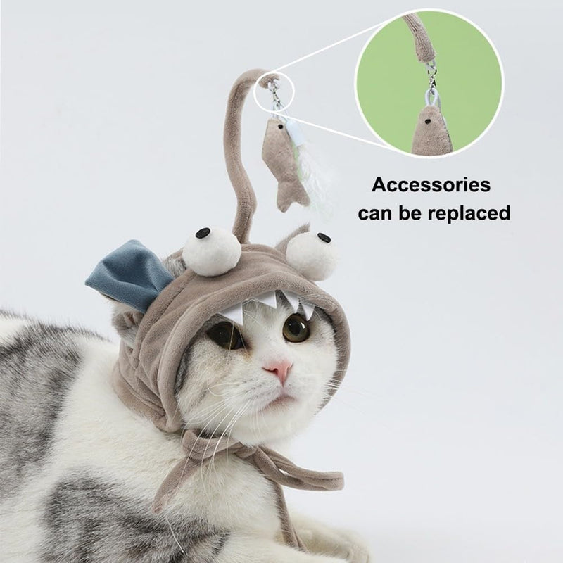 Cat Feather Toys, Head-Mounted Cat Toy Interactive Cat Hat Feather Toy with Hook Design,