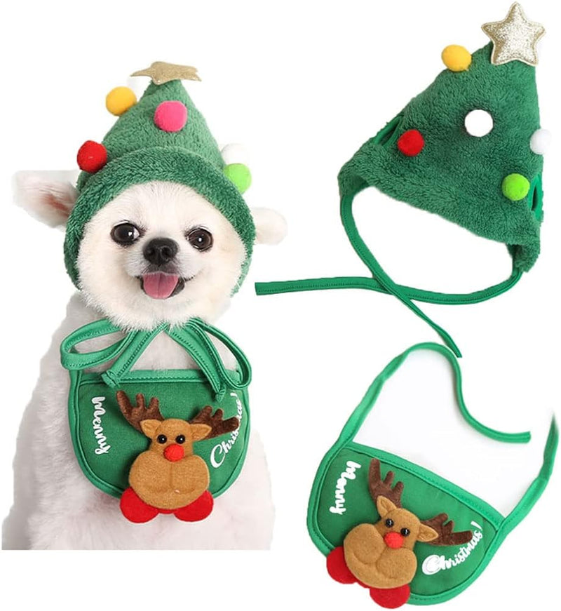 Petchain 2 Pcs-Super Cute Funny Kawaii Dog Puppy Christmas Suit Hat+ Saliva Towel Tissue Dog Christmas Costume Pet Santa Outfit