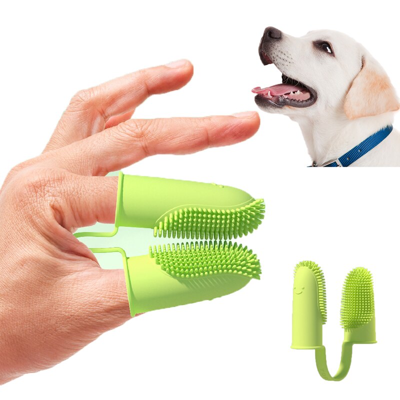 Petchain Dog Soft Double Finger Toothbrush Pet Teeth Cleaning Brushes Dogs Bad Breath Care Toothbrush