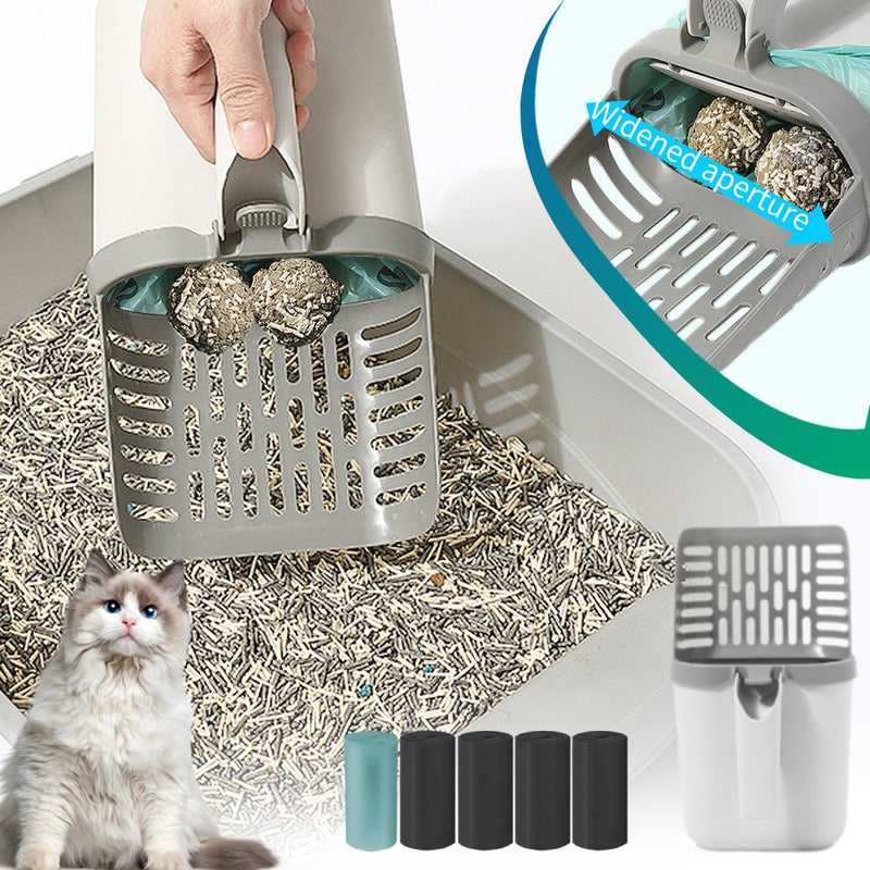 Peichain Large Caliber Cat Litter Scoop Filter Portable Pet Cat Stool Collection Sand Shovel with Trash Can for Cat Litter Self-cleaning