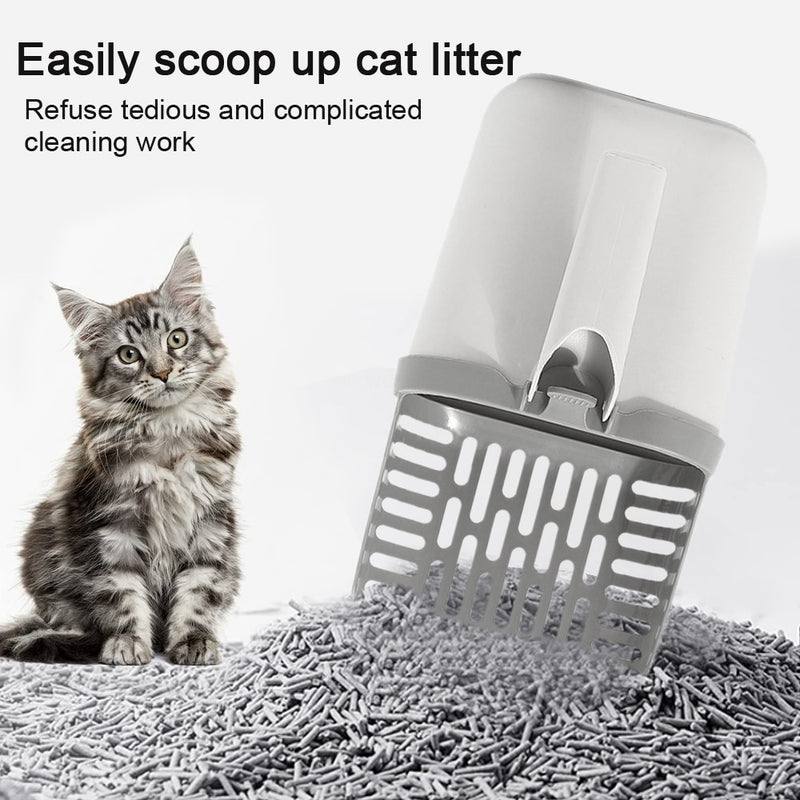 Peichain Large Caliber Cat Litter Scoop Filter Portable Pet Cat Stool Collection Sand Shovel with Trash Can for Cat Litter Self-cleaning