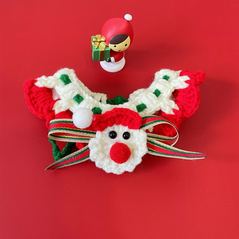 Pet Christmas Collar Scarf Cat Dog Knitted Scarf Woolen Hat