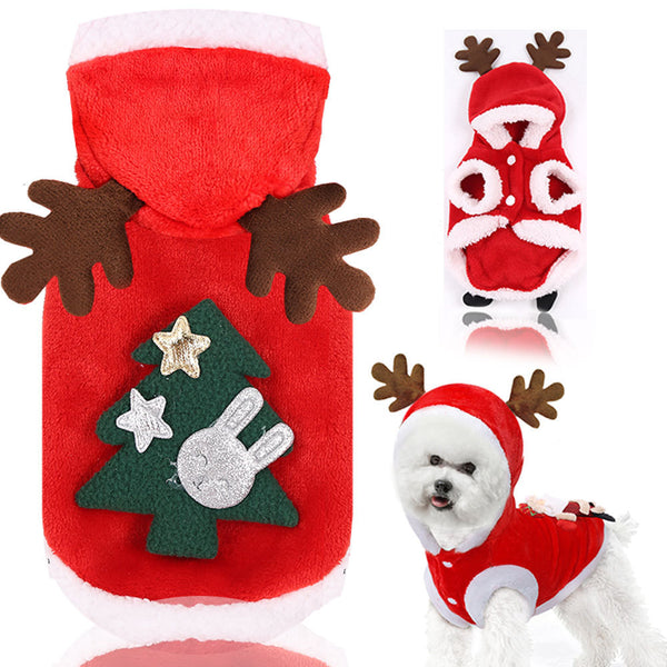 Autumn and winter flannel warm pet cat dog clothes elk christmas wear new year holiday supplies