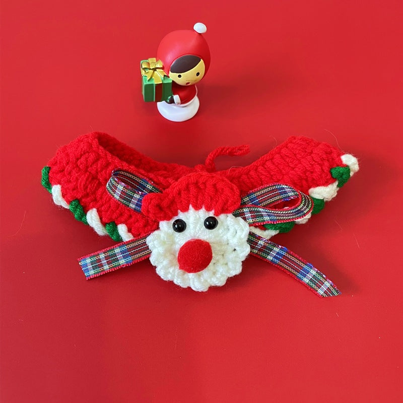 Pet Christmas Collar Scarf Cat Dog Knitted Scarf Woolen Hat