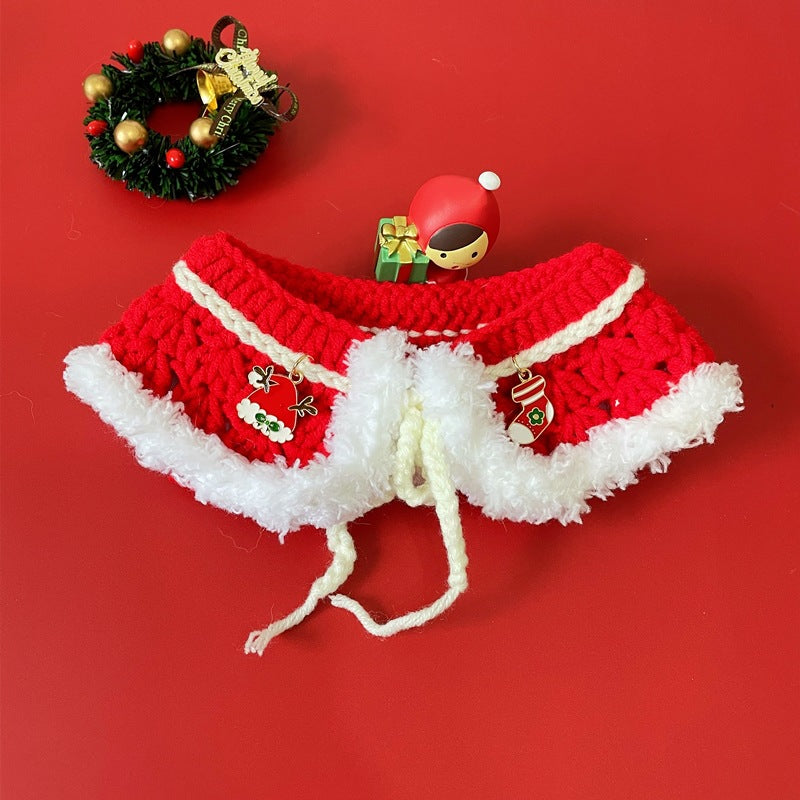 Pet Christmas Collar Scarf Cat Dog Knitted Scarf Woolen Hat